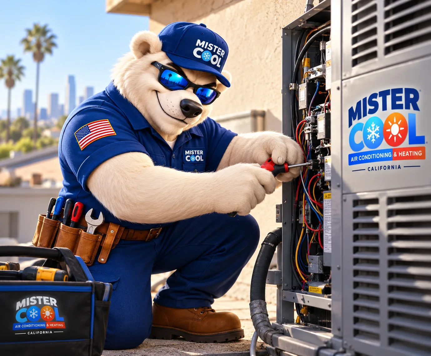 Mister Cool California air conditioning and heating crew on an AC replacement project in Los Angeles