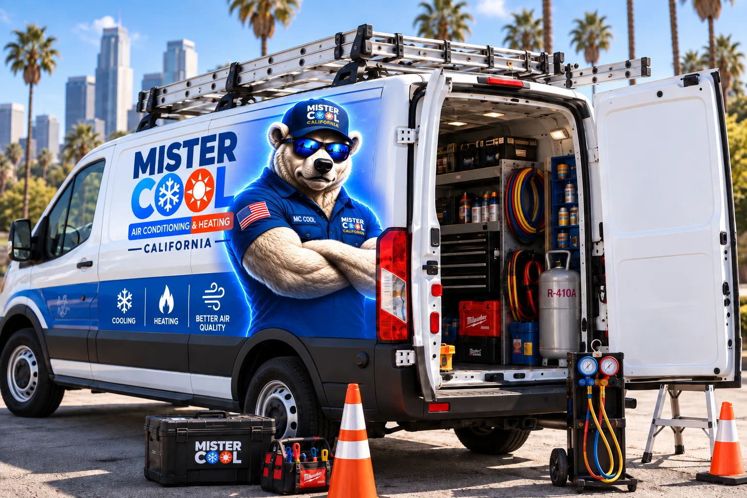 Mister Cool HVAC crew arriving to install a multi-zone mini-split system at a Los Angeles home