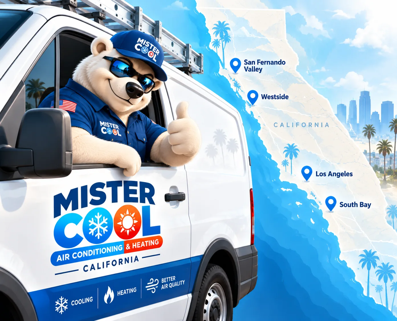 Mister Cool California service coverage for central air installation across Greater Los Angeles